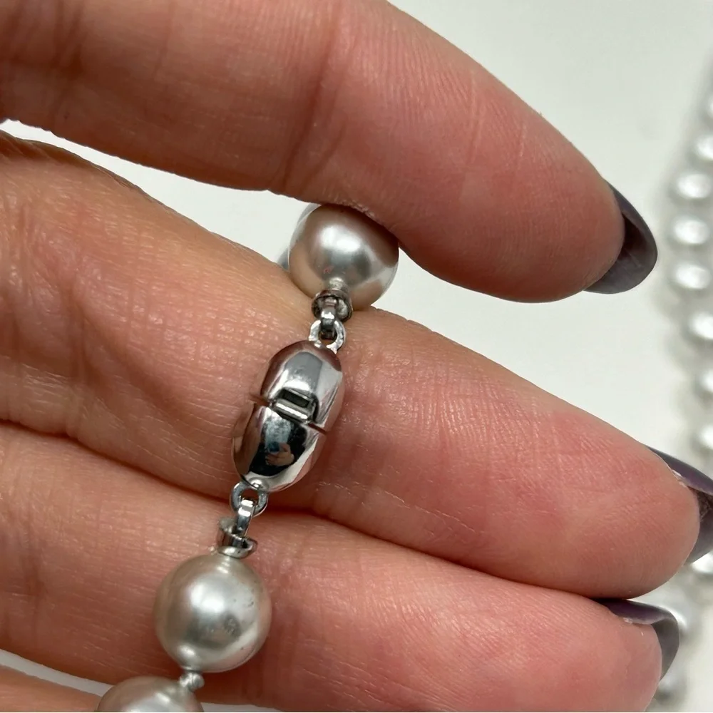 Vintage Monet Silver Tone Glass Faux Pearl Beaded Long Necklace 34